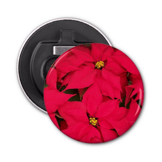 Een heleboel heldergekleurde kerst-Poinsettias Button Flesopener (Voorkant)