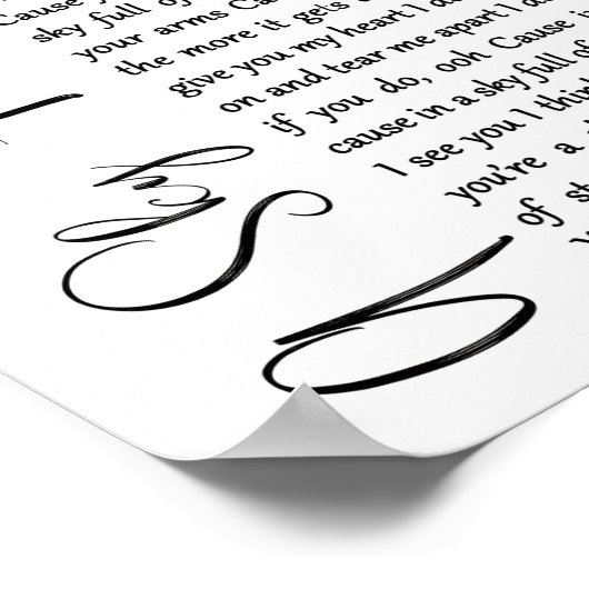 Een hemel vol met sterren White Script Song Lyric  Poster (Hoek)