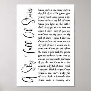 Een hemel vol met sterren White Script Song Lyric  Poster