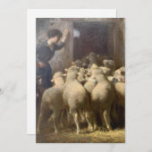 Een herdersheid, haar hond en schaap in Barn Feestdagenkaart (Voorkant / Achterkant)