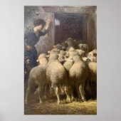 Een herdersheid, haar hond en schaap in Barn Poster (Voorkant)