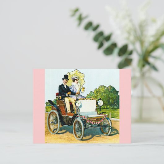 Een herenman en zijn dame gaan voor een ride -  briefkaart (Staand voorkant)