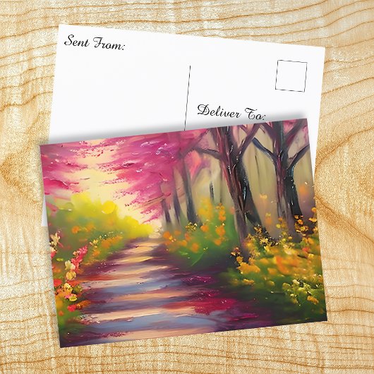 Een Herfst wandelen met Pink Leaves Trail Briefkaart