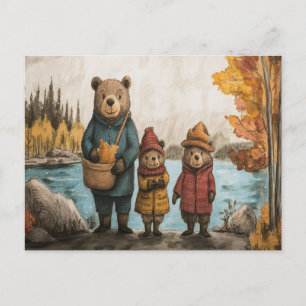 Een herfstwandeling met de berenfamilie bij het me briefkaart