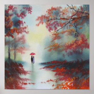 een herfstwandeling op een regenachtige dag door G Poster