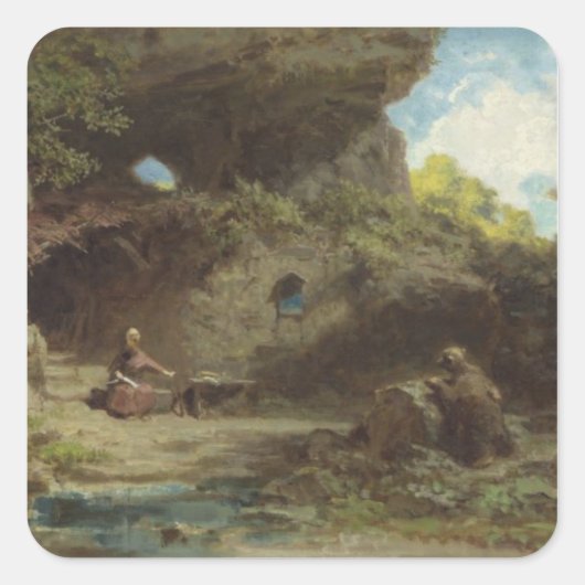 Een Hermit in de bergen Vierkante Sticker (Voorkant)