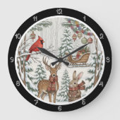 Een hert en konijn in de winter grote klok (Voorkant)