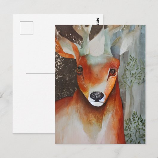 Een hert gemengd media Briefkaart (Voorkant / Achterkant)