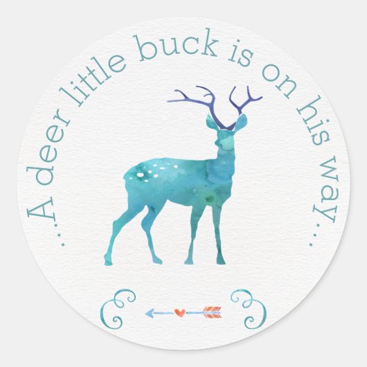 Een hert kleine Buck Waterverf Baby shower Ronde Sticker (Voorkant)
