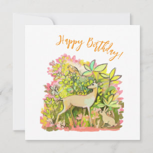 Een hert, konijn en vogel vrienden schilderen feestdagenkaart