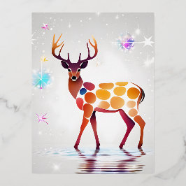 Een hert met vlekken die veranderen in gloeiende s folie feestdagen briefkaart