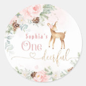 Een-hert-vol blush roze 1e meisje verjaardag ronde sticker (Voorkant)