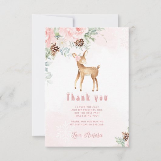 Een-hert-vol blush winter herten verjaardag dank u kaart (Voorkant)