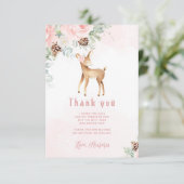 Een-hert-vol blush winter herten verjaardag dank u kaart (Staand voorkant)