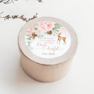 Een-hert-vol winter blush roze 1e meisje verjaarda ronde sticker