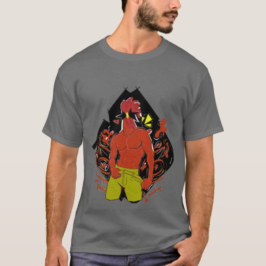 Een hete haan in een pop kunststijl t-shirt (Voorkant)