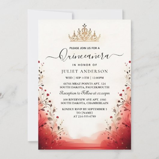 Een hete roze kroon Tiara zwarte kant rode Quincea Kaart (Voorkant)