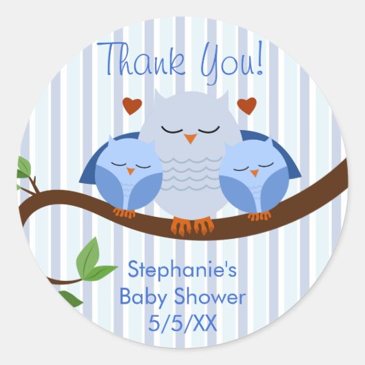 Een hete tweeling blauwe uilen ronde sticker (Voorkant)