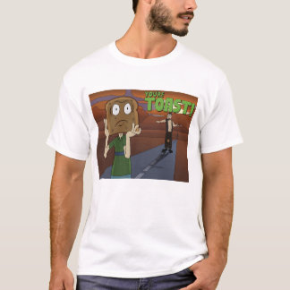 Een hilarisch shirt met een man met een torenkop.
