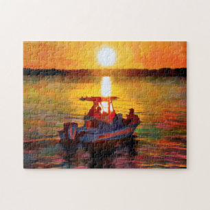 Een Hilton Head Sunset Jigzaag Puzzle aan boord ne Legpuzzel
