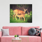 Een hinde en haar fawn canvas afdruk (Insitu (Woonkamer))