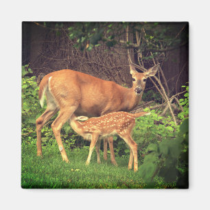 Een hinde en haar fawn magneet