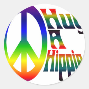 een hippie omhelzen ronde sticker