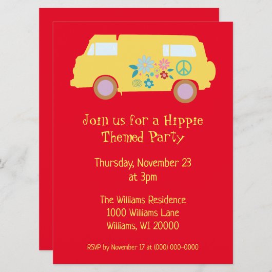 Een hippiefeest rood en geel kaart (Voorkant / Achterkant)