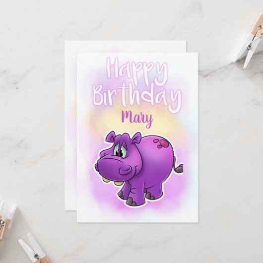Een Hippo Happy Birthday-kaart Kaart (Voorkant / Achterkant in situ)