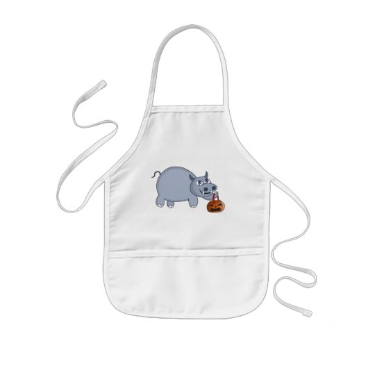 Een Hippo met een pompoenzak Kinder Schort (Voorkant)