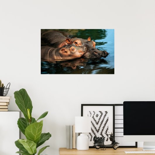 Een Hippopotamus-portret voor moederzorg Poster (Thuiskantoor)