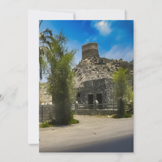 Een historisch Al Bidya moskee landschap in de VAE Feestdagenkaart (Voorkant)