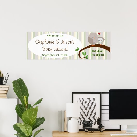 Een hoed van een Baby shower bruin bezit banner Poster (Thuiskantoor)