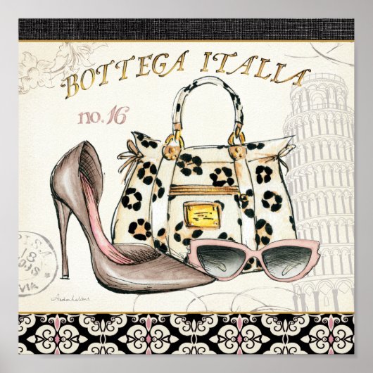 Een hoefijzer, een tas en een paar bril poster (Voorkant)