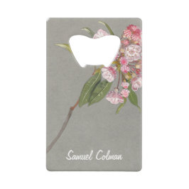 Een hoest bergLaurel met bladeren en bloesem Creditkaart Flessenopener