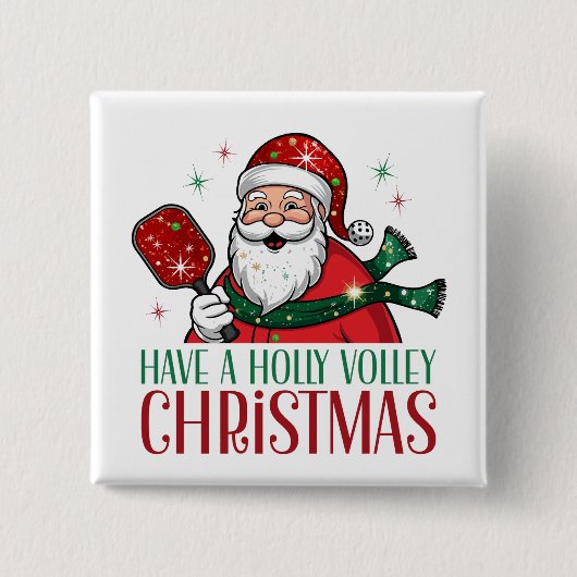 Een Holly Volley kerstlied Pickleball Vierkante Button 5,1 Cm (Voorkant)