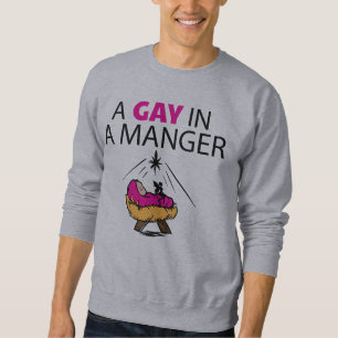 Een homo in een woedende damesjumper trui
