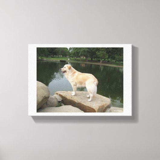 Een hond bij een vijver canvas afdruk (Voorkant)