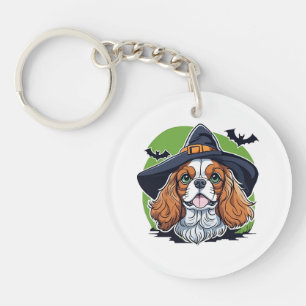 Een hond die een heksenhoed met vleermuizen draagt sleutelhanger