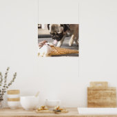 Een hond die een ijsje uit een bedekking eet poster (Keuken)