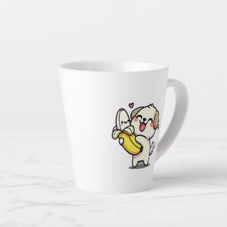 Een hond die in een banaan valt latte mok