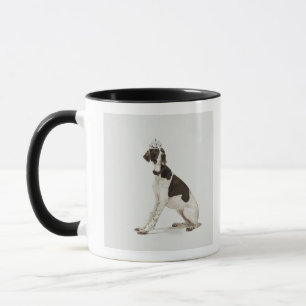 Een hond die met een tiara op zijn kop zit