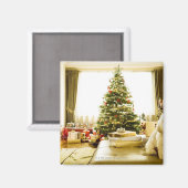 Een hond die voor de kerstboom staat magneet (Voorkant / Achterkant)