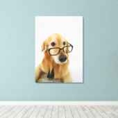 Een hond draagt een stropdas en een bril op een st canvas afdruk (Insitu (Houten vloer))