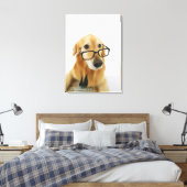 Een hond draagt een stropdas en een bril op een st canvas afdruk (Insitu (Slaapkamer))