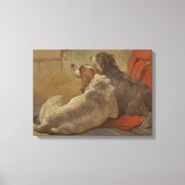 Een hond en een gekaarde jongen (twee honden) (die canvas afdruk