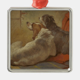 Een hond en een gekaarde jongen (twee honden) (die metalen ornament