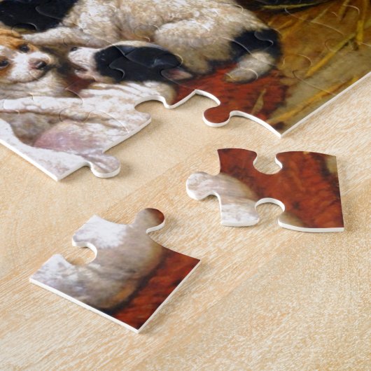 Een hond en haar puppies legpuzzel (Zijkant)