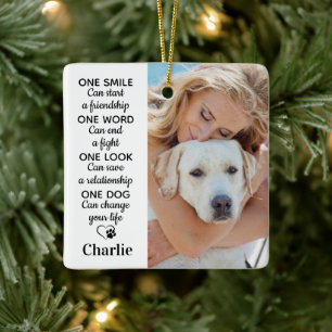 Eén hond gepersonaliseerd 2 huisdier foto hond lie keramisch ornament