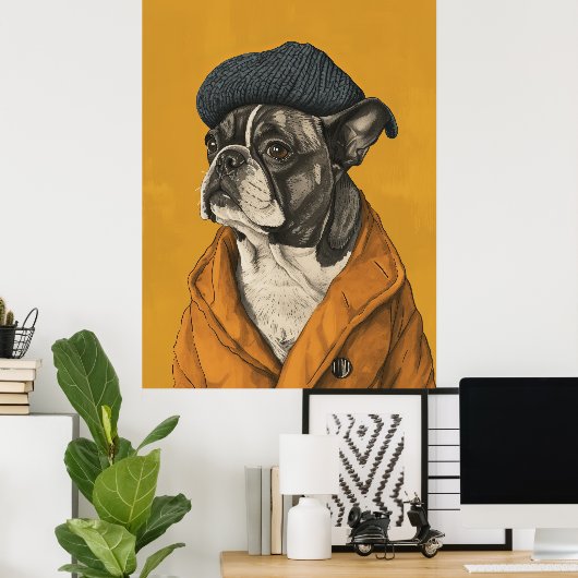 Een hond in het Beret Poster (Thuiskantoor)